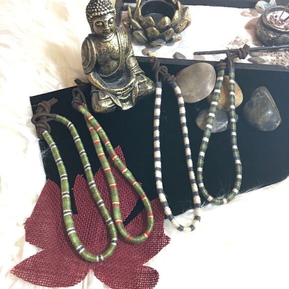 Leather wrapped silk threading beach/yoga chokers - Picture 1 of 7